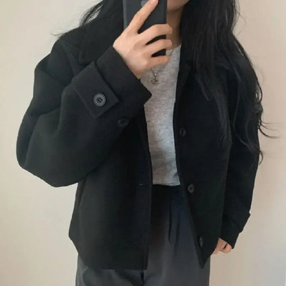 Short Cashmere Coat for Women, Wool Overcoat, Lapel Collar, Single Breasted, Female Outerwear, Autumn and Winter,