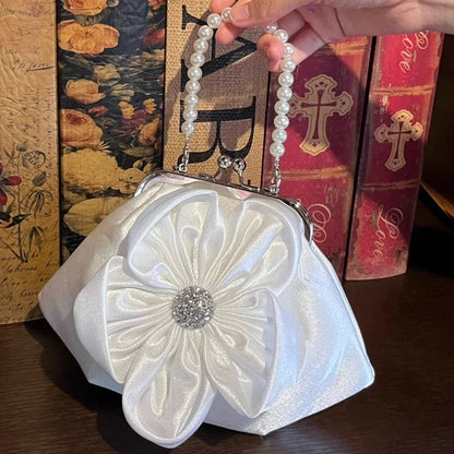 Fashion Sweet Patchwork Flower Top-Handle Bags Elegant Fairy Pearl Chain Purses and Handbags Y2k Aesthetic Office Lady Clutches
