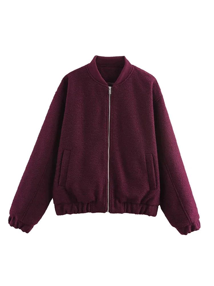 Casual Zipper Long Sleeve O-neck Coat for Women Spring New Solid Loose Female Jacket Vintage Ladies Outwear Top High Street