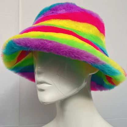Winter 58-60cm XL Faux Fur Bucket Hat For Women Outdoor Warm Luxury Oversize Fisherman Hat Girl Trendy Party Long Fur Panama Cap