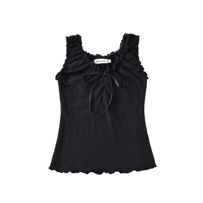 Lacing Patchwork Agaric Laces Crop Tank Top Women Shirring V-Neck Sweet Slim Versatile Vest American Hottie Streetwear