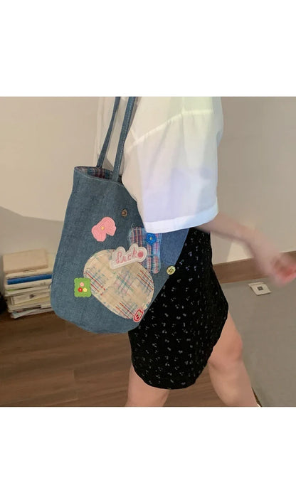 Patchwork Plaid All Match Jeans Bag Trendy Fashion Y2k Aesthetic Underarm Bag Casual Office Lady Shoulder Handbags Women Korean