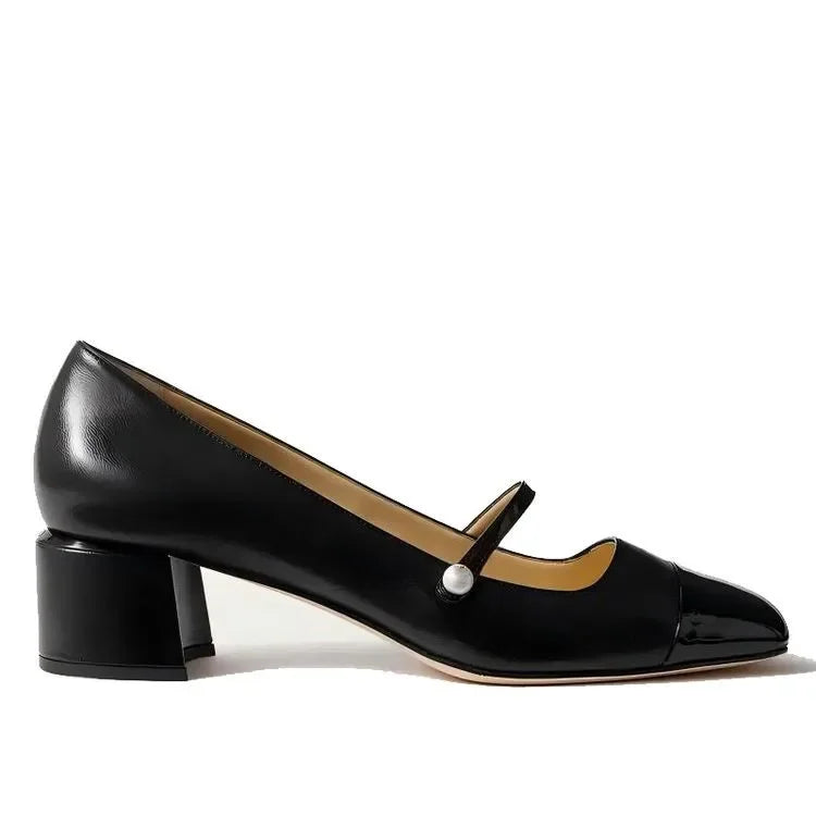 Women's New 4cm Thick High Heels Mary Jane Single Shoes Square Head Shallow Mouth Office Women's Size 34-46 Large Women's Shoes