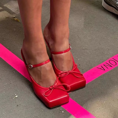 Elegant Sexy New Cherry Red Pink White Wedding High Heels Bow Ballet Sandals Women Heels Pumps Mary Jane Shoes