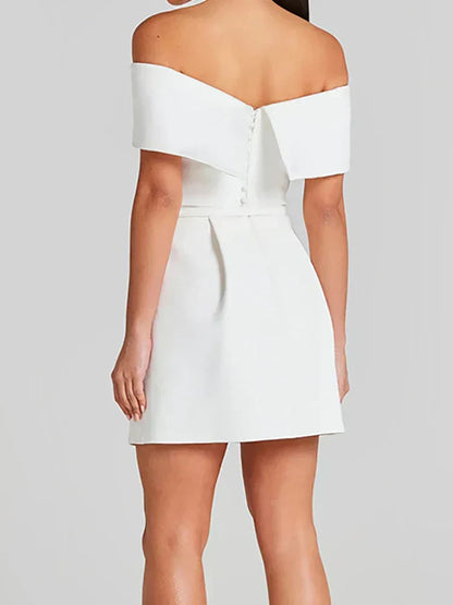 Off Shoulder Belted Fit and Flare Pocket A-Line Mini Dress