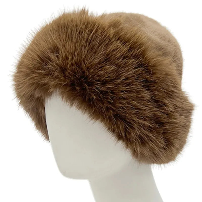 Winter Faux Fox Fur Bucket Hats For Women Soft Thickened Plush Fisherman Hat Outdoor Windproof Warm Beanies Caps Ski Panama Cap
