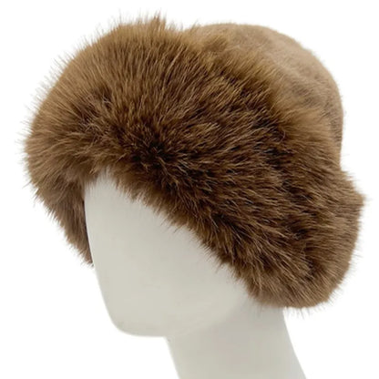 Winter Faux Fox Fur Bucket Hats For Women Soft Thickened Plush Fisherman Hat Outdoor Windproof Warm Beanies Caps Ski Panama Cap