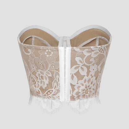 Sexy French Printed Corset Lace Steel Ring Fishbone Rib Ribbed Plunge Bra