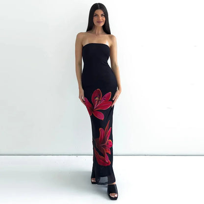 Lily Floral Print Strapless Bodycon Maxi Dress