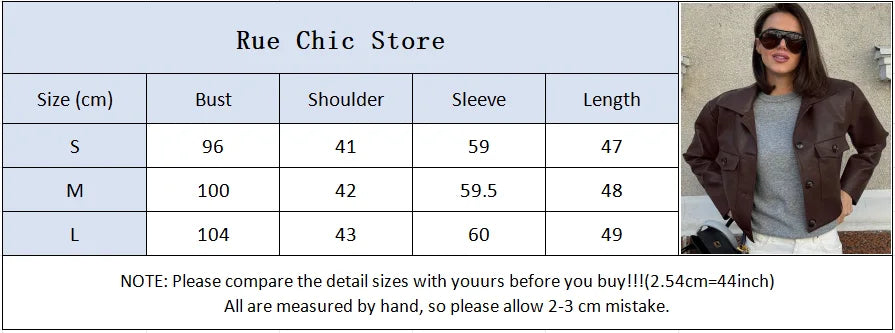 Elegant Brown Leather Cropped Jacket Women Fashion Laple Single Breasted Long Sleeves Coats Autumn Lady High Street Outwears