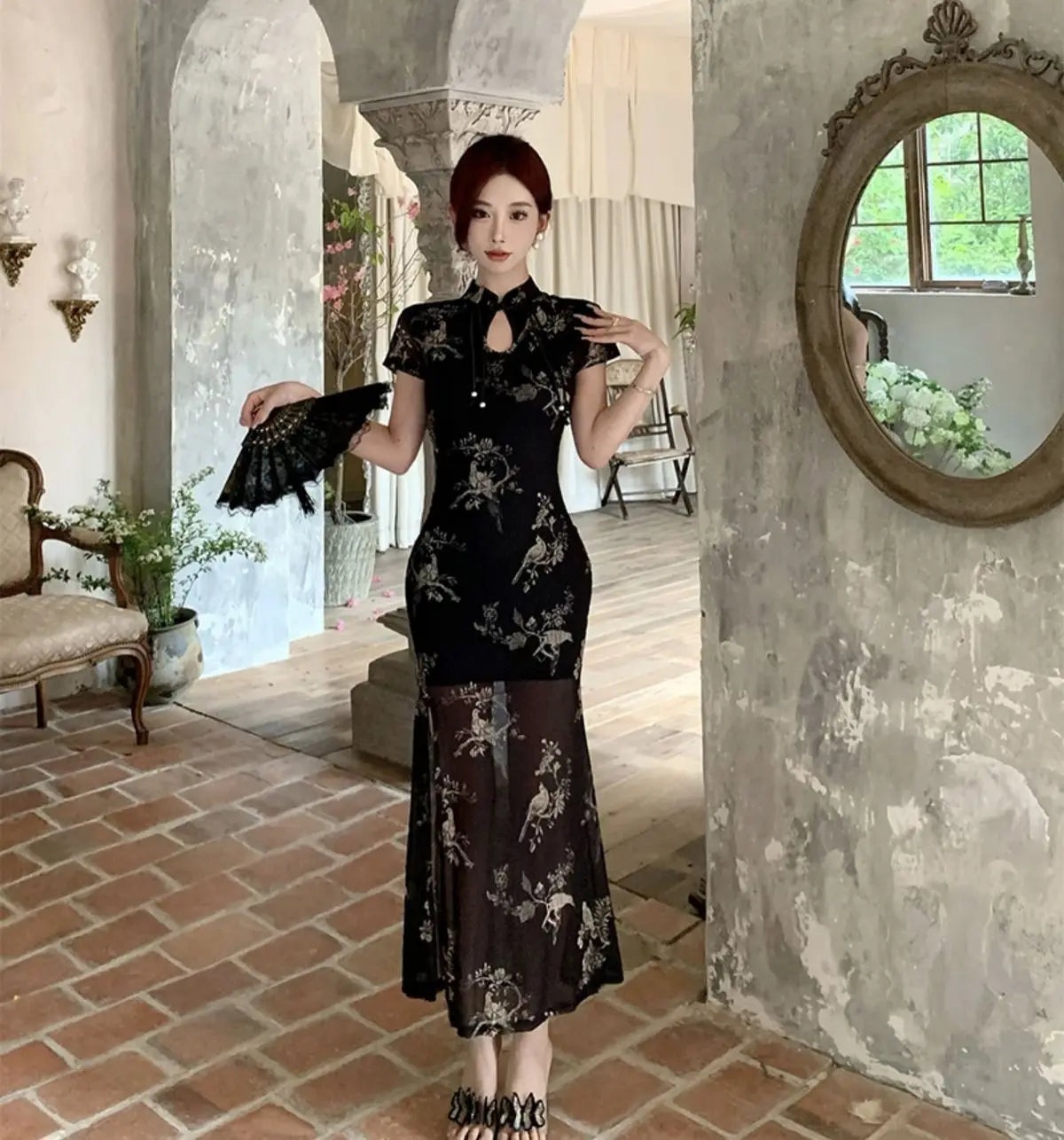 Vintage Chinese National Style Slimming Modified Cheongsam Dress Women's New Summer Chic Y2K Slim Elegant Split Long Dress