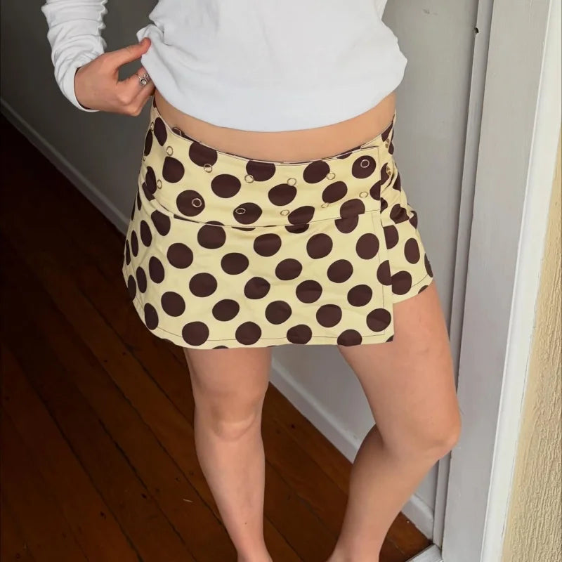Women Y2K Polka Dot Skirt Mid Rise Reversible Wrap Skirts Summer Going Out Skirt Boho Bikini Cover Up Beachwear
