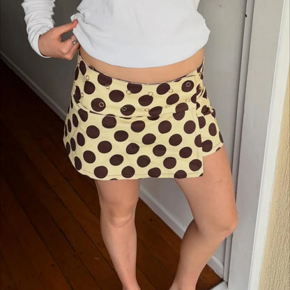 Women Y2K Polka Dot Skirt Mid Rise Reversible Wrap Skirts Summer Going Out Skirt Boho Bikini Cover Up Beachwear