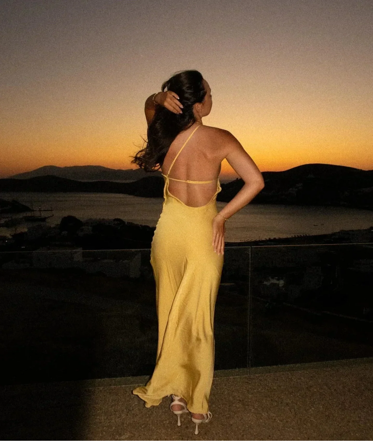 Asymmetric Strap Backless Slit Satin Maxi Dress
