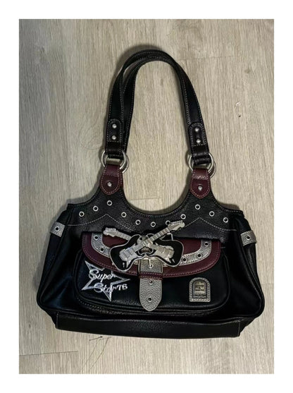 Cool Y2k Girls Underarm Bags Fashion Pu Leather Women's shoulder Bag Punk Metal Guitar Decorate Shoulder Crossbody bags