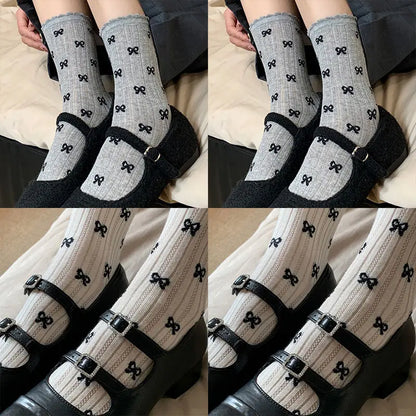 Summer Thin Bow Dot Lace Mid Tube Socks Versatile Mesh Hollow College Style Sweet Stacked Socks Japanese JK Calf Socks for Women