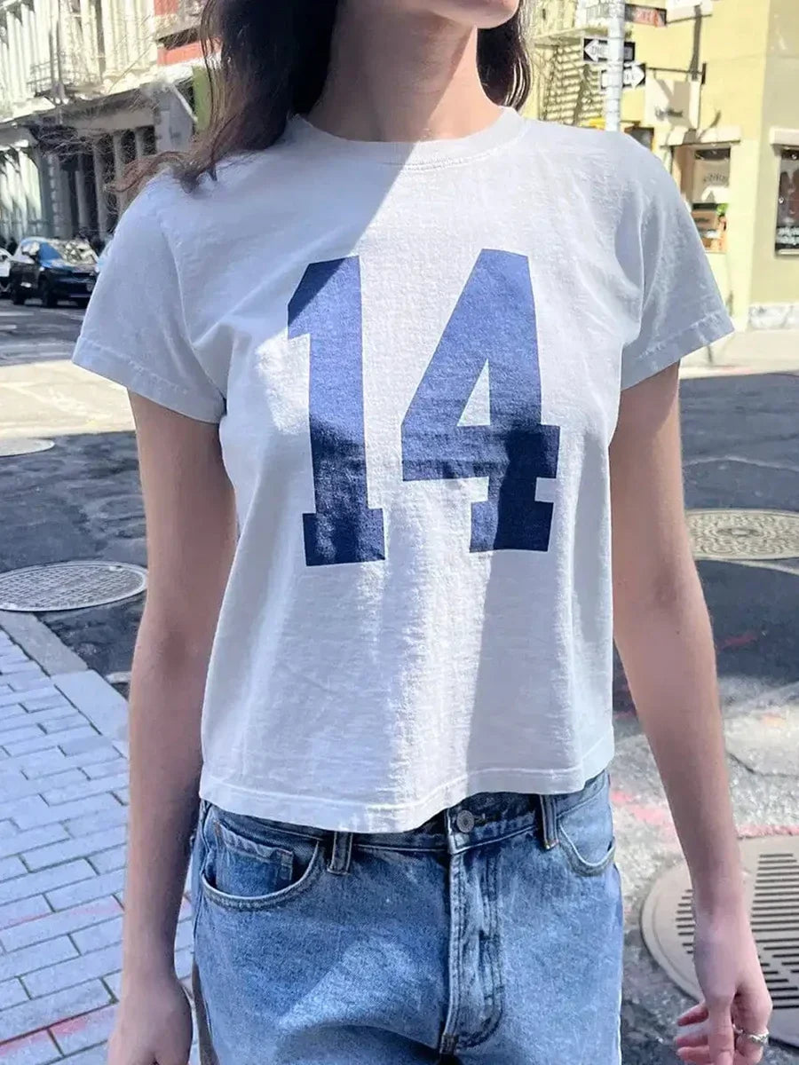 Classic Number Graphic Print Women Summer Cotton T-shirts Soft Casual Loose O-neck Tees Vintage Short Sleeve Streetwear Y2K Tops