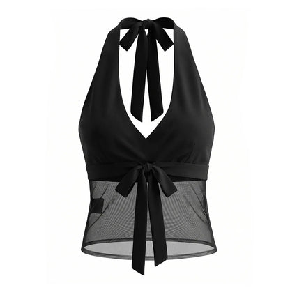 Halter Neck Camisole Polka Dot Skirt Set Women's Summer Sexy Fashionable Personality Neckband Backless Beach Vacation Black Set