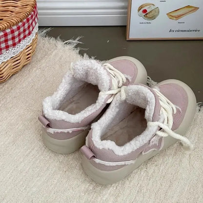 Women Patchwork Sneakers Cute Lilac Star Shoes Thick Heel Warm Fluffy Sneakers Casual Running Platform Y2K Kawaii Sports Shoes