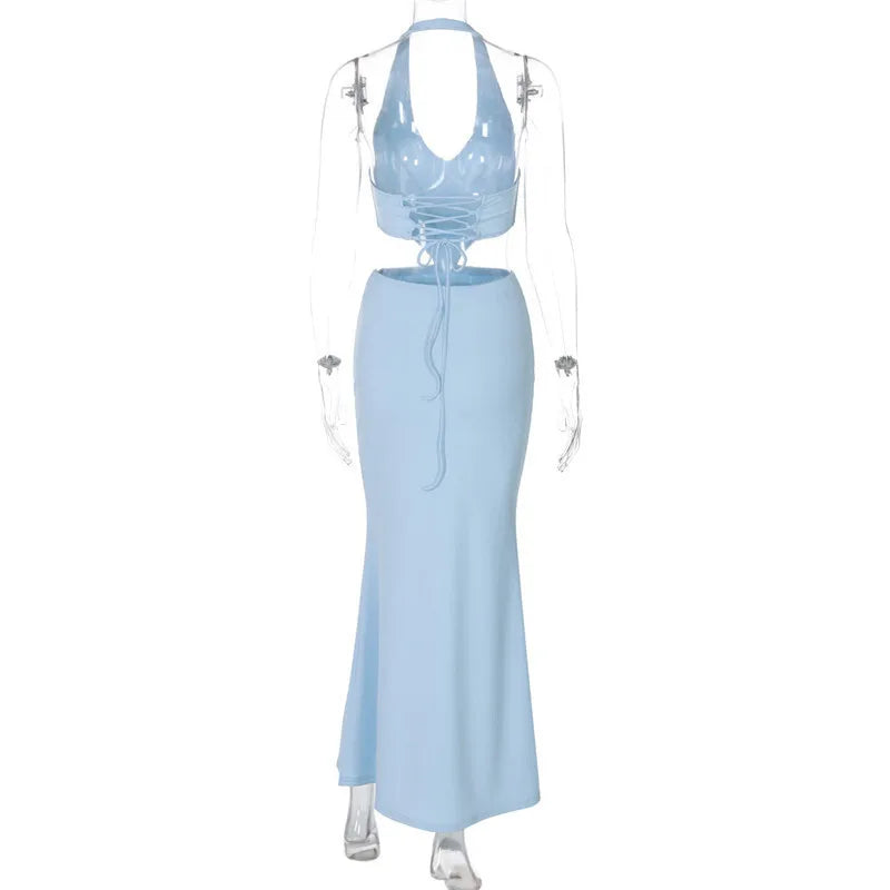 Halter Deep V Waist Cutout Bodycon Maxi Dress
