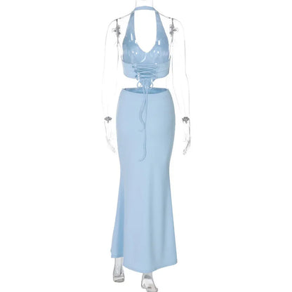 Halter Deep V Waist Cutout Bodycon Maxi Dress