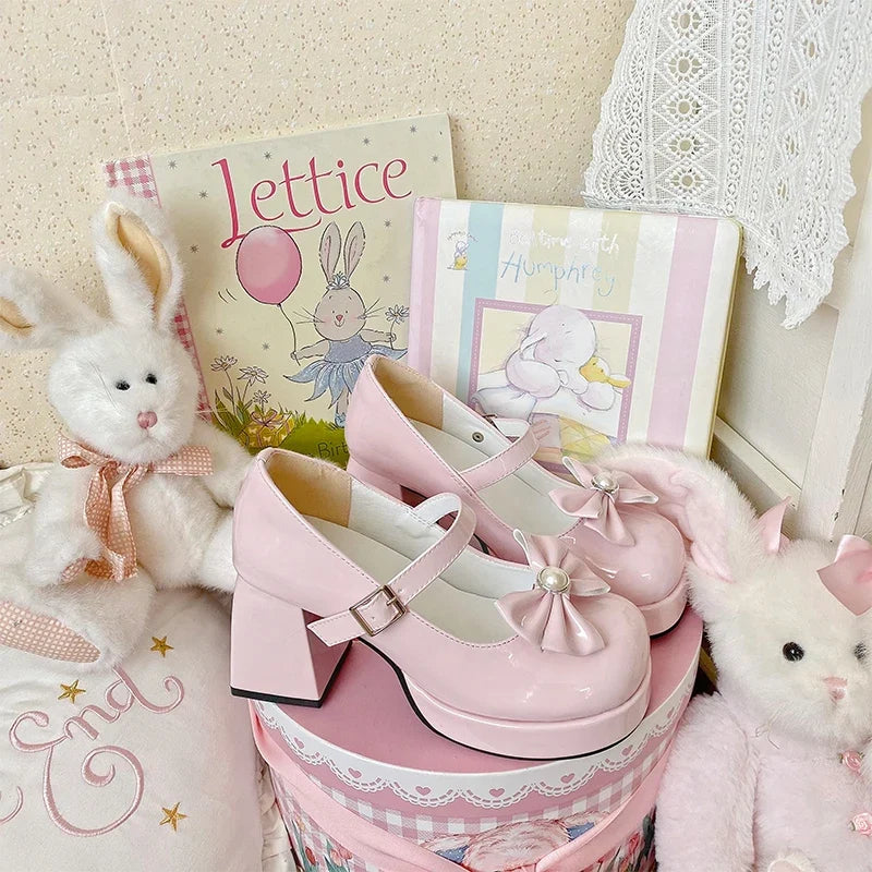 Sweet Original Lolita High Heels Japanese Cute Thick Sole Elevated Round Toe Lolita Medium Heels Lo Shoes Female