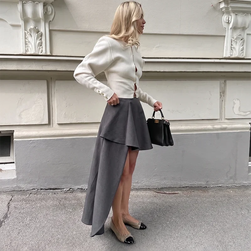 Stylish Irregular Casual Skirt Women Solid Commuting High-Waisted Irregular Layered Skirt Spring Summer New Street Skirt