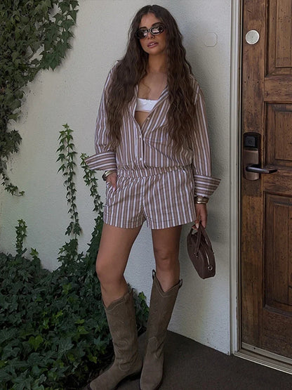 Cotton Lined Stripe Women's Jumpsuits Laple Patchwork Backless Waist Cinching Wide Leg Pants Lady Bodysuit New Summer Streetwear