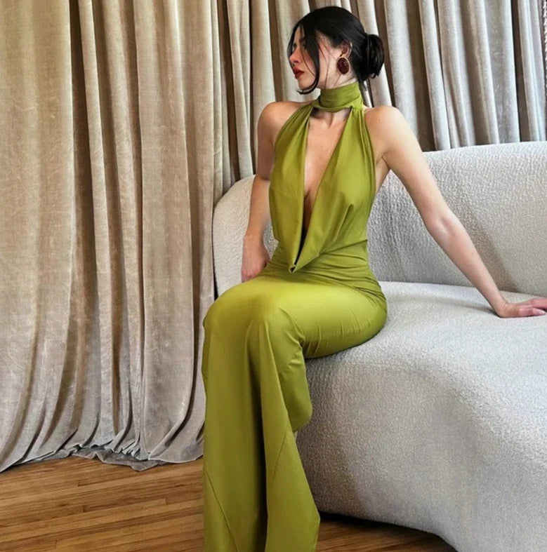 women's sexy hollow out swinging neck backless princess style slim fit bag hip slit hanging neck dress