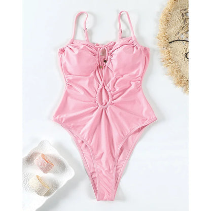 Sexy One Piece Suits String Swimsuit Women 2024 Hollow Out Swimwear Bandage Bathing Suit Pink Monokini High Cut Beachwear Summer