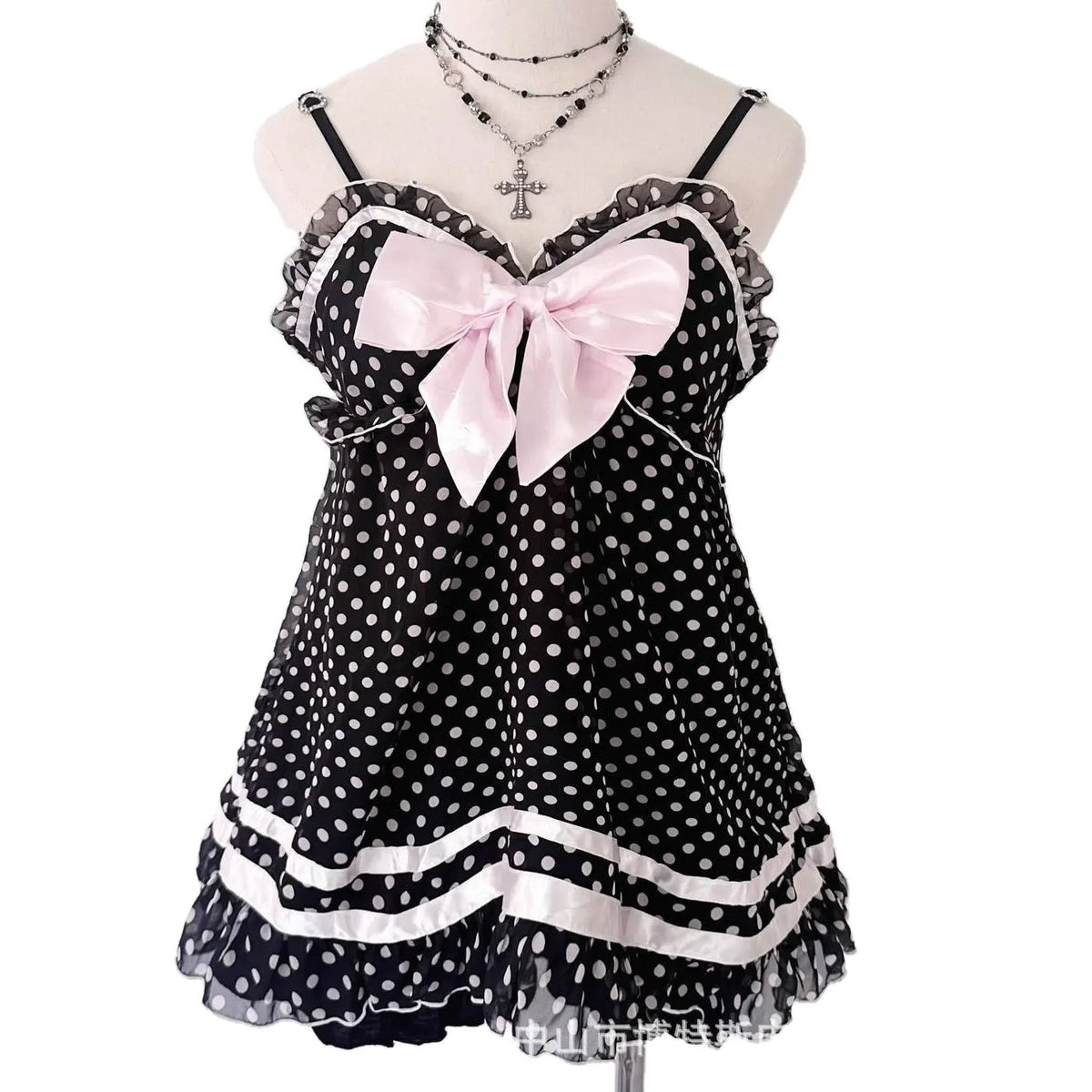 Off Shoulder Sweet Fresh Europe Sling Vest Panelled Bow Slim Waist Ruffles Tanks Unique Polka Dot All-match Elegant Y2K Camis