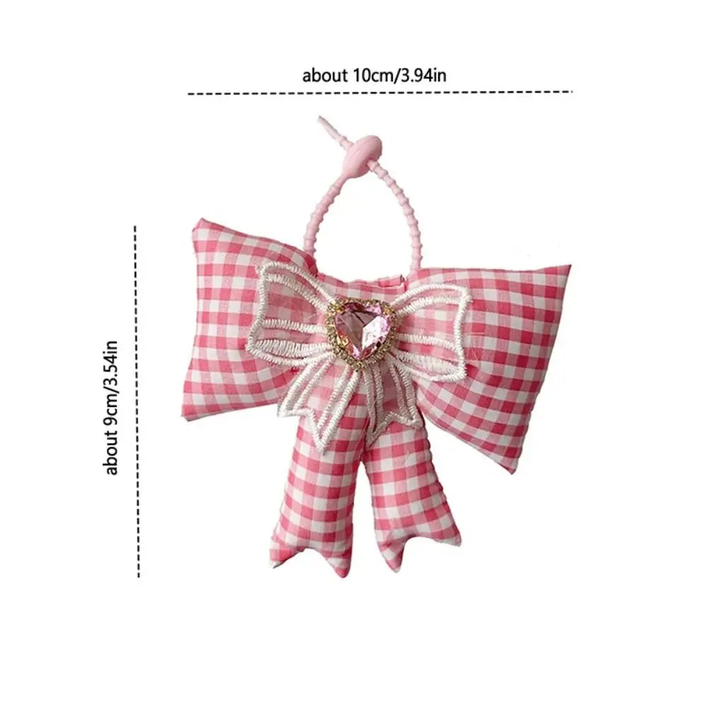Creative Cloth Bowknot Bag Pendant Rhinestone Lattice Bow Keychain Heart Phone Charms Pendant Phone Chains Bag Ornaments