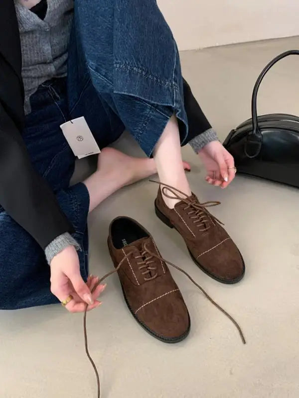 Leather Women's Shoes Round Toe Autumn Loafers With Fur Oxfords Female Footwear Modis Genuine Leather New Fall Slip-on Dress Ret