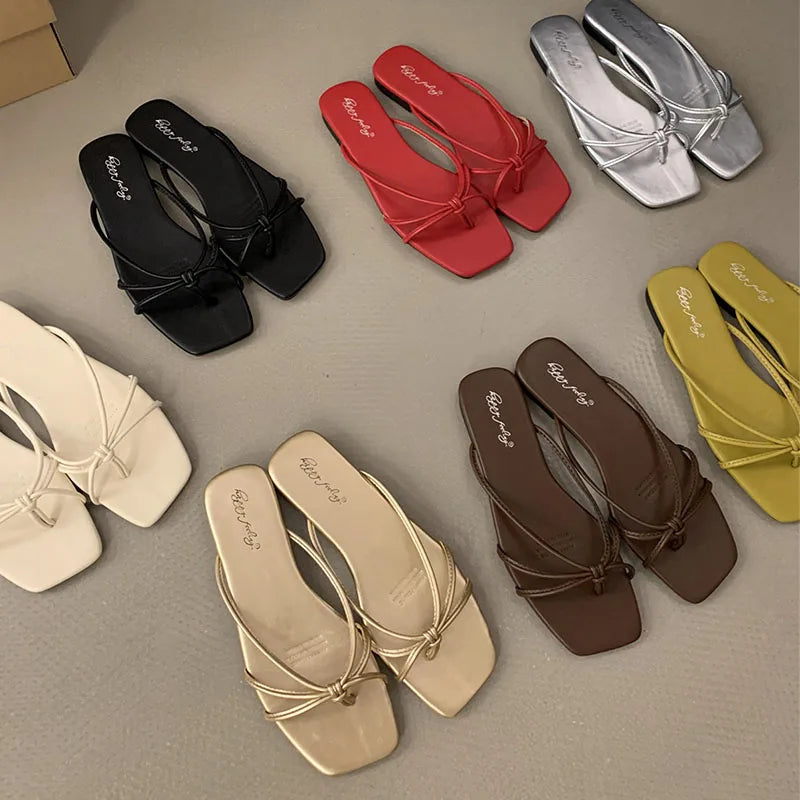 Red Summer Women Slippers Fashion Women's Narrow Band Flat Flip Flop Shoes Ladies Casual Outdoor Beach Slides Sandalias Muj