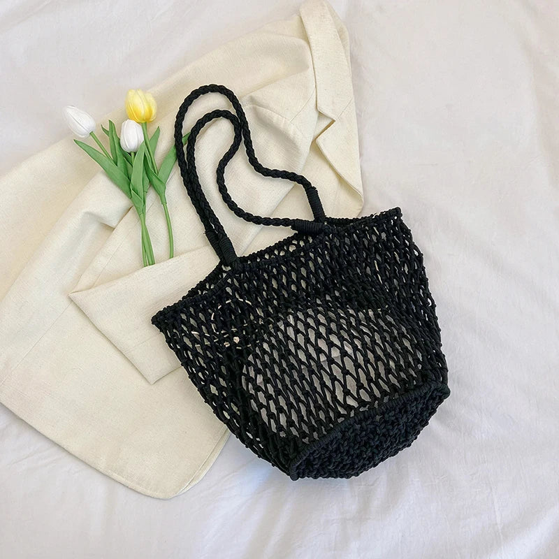9 Colors Summer Woven Bag For Women Large Capacity Beach Bag Toy Storage Handbag Designer Hollow Out Shoulder Bag 2 Set Tote