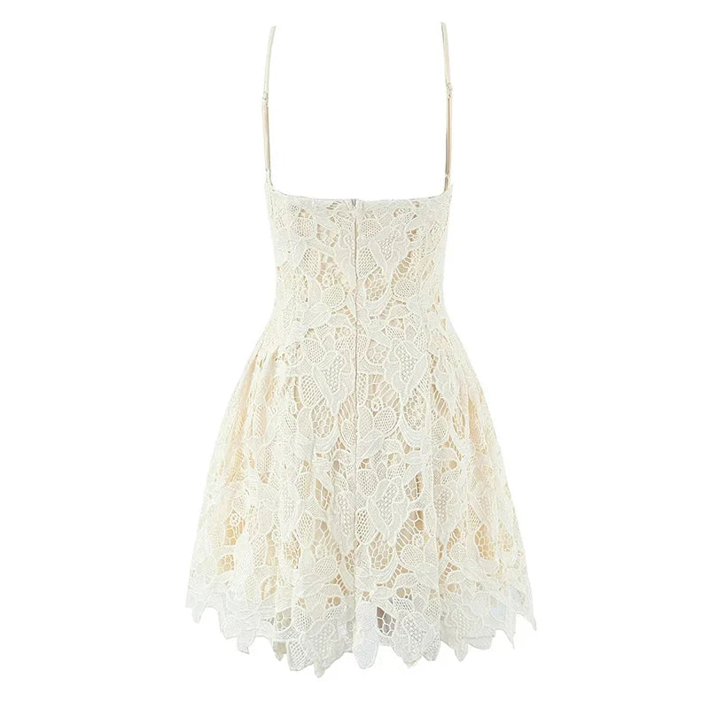 Black Beige Lace Sling Mini Dress Women Summer Club Party Sexy Robe