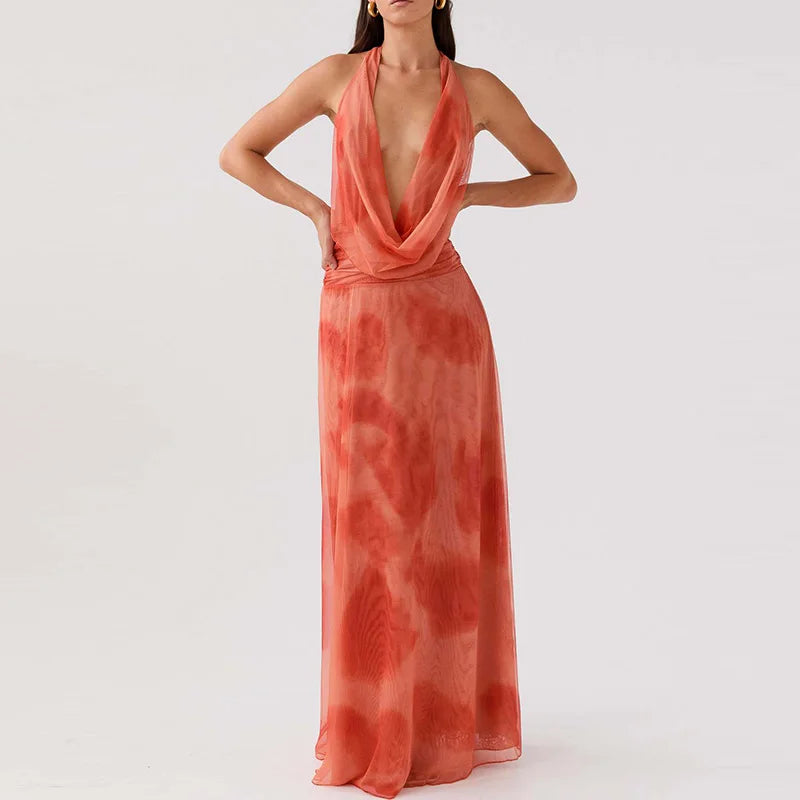 Sexy Sleeveless Printed Swinging Collar Tops&Half Skirts Sets Elegant Backless Vest High Waisted Skirts 2PC Sets Summer Outfits