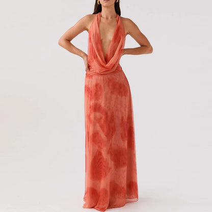 Sexy Sleeveless Printed Swinging Collar Tops&Half Skirts Sets Elegant Backless Vest High Waisted Skirts 2PC Sets Summer Outfits