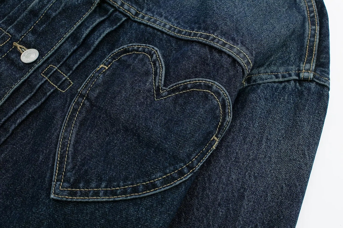 Women's New Plus Size Heart-shaped Pocket Denim Jacket Jacket for Women
