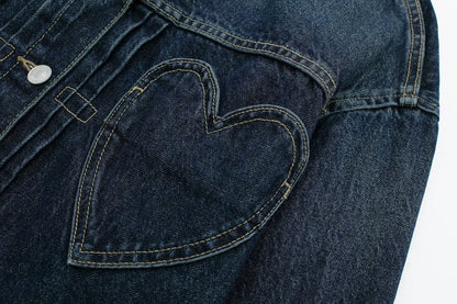 Women's New Plus Size Heart-shaped Pocket Denim Jacket Jacket for Women