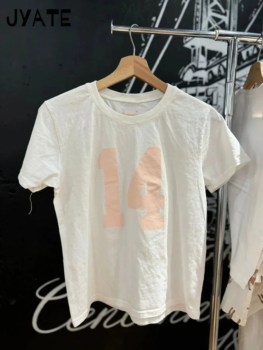 Classic Number Graphic Print Women Summer Cotton T-shirts Soft Casual Loose O-neck Tees Vintage Short Sleeve Streetwear Y2K Tops
