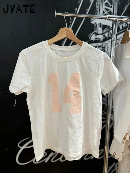 Classic Number Graphic Print Women Summer Cotton T-shirts Soft Casual Loose O-neck Tees Vintage Short Sleeve Streetwear Y2K Tops
