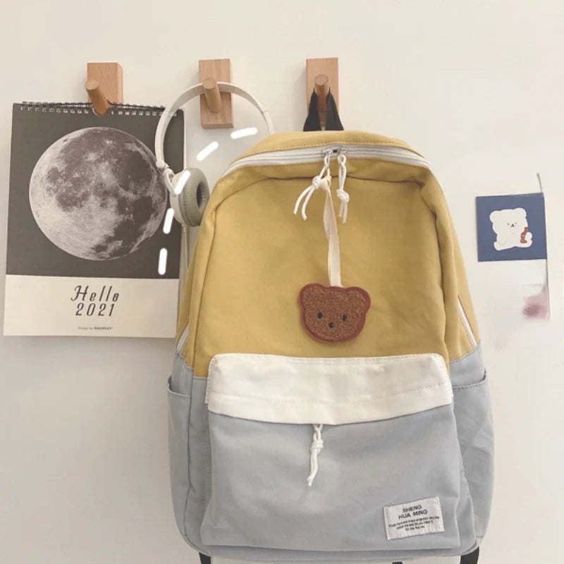 Women Korean Harajuku Students Backpack Simple Contrast Color Patchwork Casual Backpacks Kawaii All Match Girls Y2k Schoolbags