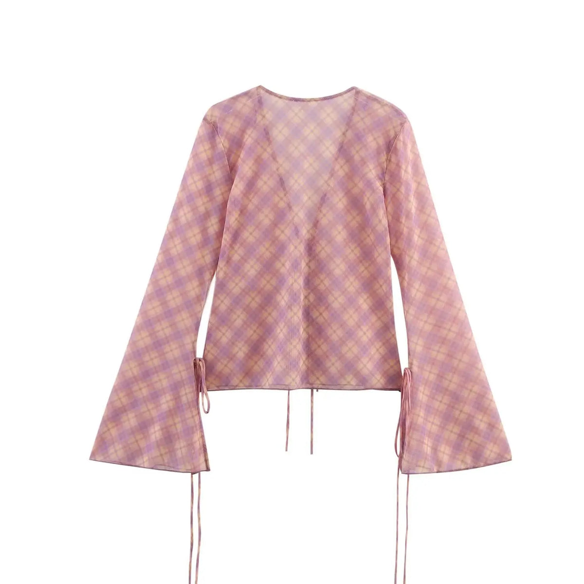 Plaid Retro Sweet Summer Outfits Chic Flare Sleeve Cardigan Top + High Waist Long Skirts 2 Piece Set Pink Y2K Women Set