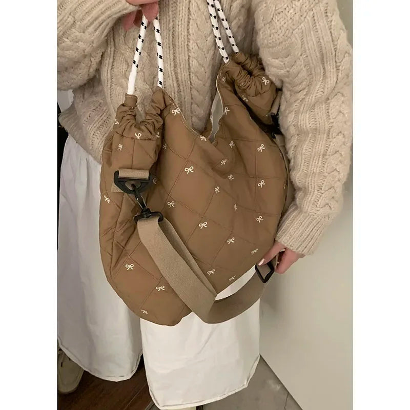 Korean Down Bag Women New Fashion Diamond Casual Nylon Fabric Large Capacity Bags