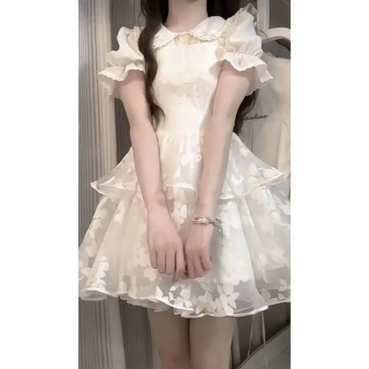 Lolita cute girl sweet little fresh lace splicing doll collar blouse mesh halter tutu skirt set
