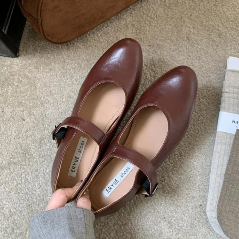 Fashion Women Flats Brand Design Square Toe Women Ballet Shoes Casual Buckle Strap Female Dress Shoes Low Heels Mu