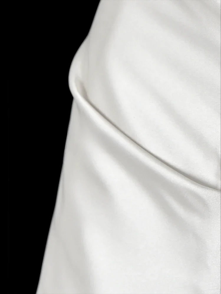 Satin White Evening Dress Wrap Hips Backless Strapless Sleeveless Fishtail Pleats Sweetheart Neck Birthday Party Prom Gown