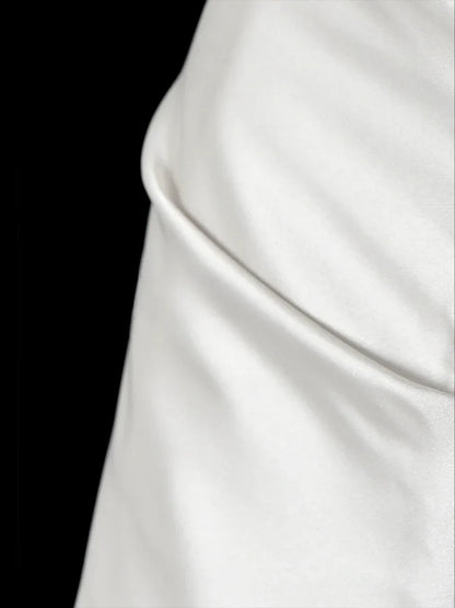 Satin White Evening Dress Wrap Hips Backless Strapless Sleeveless Fishtail Pleats Sweetheart Neck Birthday Party Prom Gown