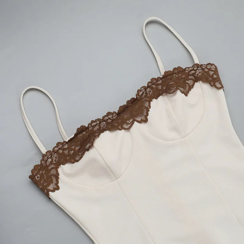 Strapless Corset Lace Trim Ruched Bodycon Maxi Dress